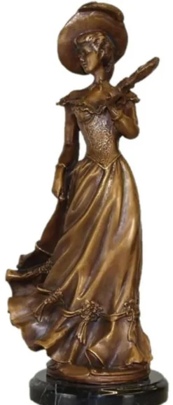 Casa Padrino Jugendstil Bronze Skulptur Dame Bronzefarben / Schwarz 17 x 12 x H. 33 cm - Bronze Skulptur mit Marmorsockel - Barock & Jugendstil Deko Accessoires