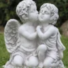 Casa Padrino Jugendstil Deko Skulptur 2 Engel Grau 45 x 25 x H. 39 cm - Elegante Deko Stein Figur - Garten Deko - Barock & Jugendstil Deko Accessoires