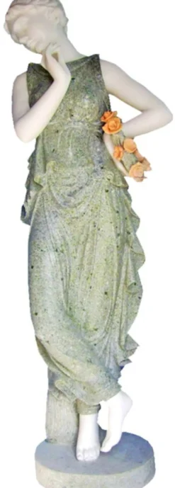 Casa Padrino Jugendstil Deko Marmor Skulptur Dame Grün / Weiß / Orange H. 150 cm