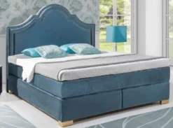 Casa Padrino Jugendstil Doppelbett Blau / Gold - Verschiedene Größen - Elegantes Massivholz Bett mit Kopfteil - Jugendstil Schlafzimmer Möbel