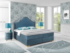 Casa Padrino Jugendstil Doppelbett Blau / Gold - Verschiedene Größen - Elegantes Massivholz Bett mit Kopfteil - Jugendstil Schlafzimmer Möbel