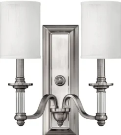Casa Padrino Jugendstil Doppel Wandleuchte Silber / Weiß 39,4 x 17,1 x H. 40 cm - Elegante Hotel & Restaurant Wandlampe - Barock & Jugendstil Wandleuchten