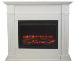 Casa Padrino Jugendstil Elektrokamin, Weiß, B 100 x H 89 x T 30 cm - Antik Stil Kamin mit LED Feuereffekt