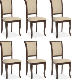 Casa Padrino Jugendstil Esszimmer Stuhl 6er Set Creme / Dunkelbraun 44 x 44 x H. 96 cm - Elegante Massivholz Küchen Stühle - Barock & Jugendstil Esszimmer Möbel