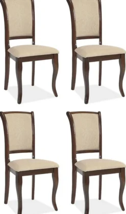 Casa Padrino Jugendstil Esszimmer Stuhl 4er Set Creme / Dunkelbraun 44 x 44 x H. 96 cm - Elegante Massivholz Küchen Stühle - Barock & Jugendstil Esszimmer Möbel