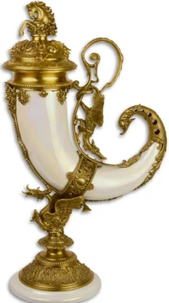Casa Padrino Jugendstil Füllhorn mit Sockel Weiß / Gold 17,4 x 29,5 x H. 52 cm - Barock & Jugendstil Deko