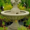Casa Padrino Jugendstil Gartenbrunnen Grau Ø 130 x H. 145 cm - Runder Springbrunnen mit dekorativen Delfinen - Gartendeko