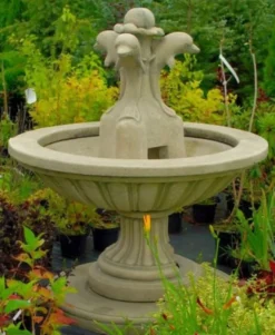 Casa Padrino Jugendstil Gartenbrunnen Grau Ø 130 x H. 145 cm - Runder Springbrunnen mit dekorativen Delfinen - Gartendeko