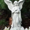 Casa Padrino Jugendstil Garten Deko Skulptur Engel Grau 16 x 14 x H. 46 cm - Elegante Garten Deko Stein Figur - Barock & Jugendstil Garten Deko Accessoires
