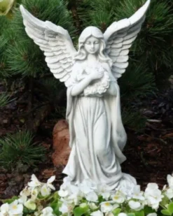 Casa Padrino Jugendstil Garten Deko Skulptur Engel Grau 16 x 14 x H. 46 cm - Elegante Garten Deko Stein Figur - Barock & Jugendstil Garten Deko Accessoires