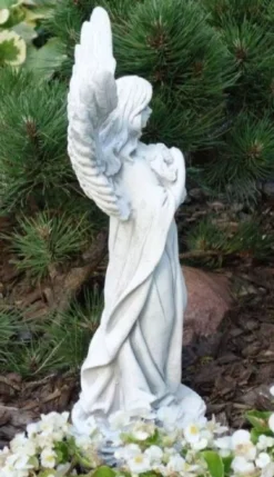 Casa Padrino Jugendstil Garten Deko Skulptur Engel Grau 16 x 14 x H. 46 cm - Elegante Garten Deko Stein Figur - Barock & Jugendstil Garten Deko Accessoires