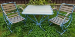 Casa Padrino Jugendstil Gartenmöbel Set Vintage Hellblau / Braun - Handgefertigtes 3 Teiliges Gartenset mit Tisch und 2 Stühlen