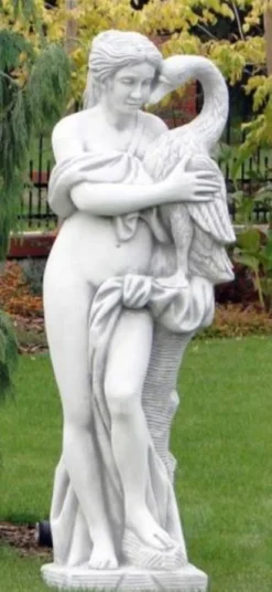 Casa Padrino Jugendstil Garten Deko Skulptur Frau mit Schwan Weiß / Grau 41 x 39 x H. 160 cm - Elegante Garten Deko Stein Figur - Barock & Jugendstil Garten Deko Accessoires