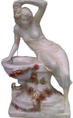 Casa Padrino Jugendstil Gartenbrunnen Creme / Beige / Rot / Gold 91 x H. 140 cm - Eleganter Garten Springbrunnen - Barock & Jugendstil Gartendeko Brunnen