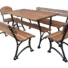 Casa Padrino Jugendstil Gartenmöbel Set Braun / Schwarz - 1 Tisch & 2 Sitzbänke & 2 Stühle - Gastronomie & Garten Möbel Massivholz