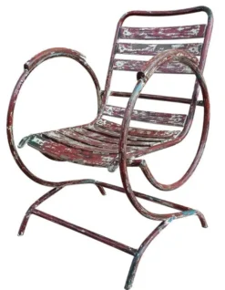 Casa Padrino Jugendstil Gartenstuhl mit Armlehnen Antik Rot 60 x 45 x H. 85 cm - Handgefertigte Gartenmöbel
