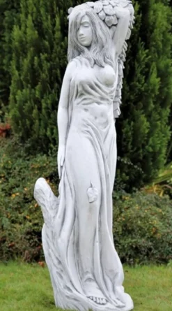 Casa Padrino Jugendstil Garten Deko Skulptur Dame Grau 40 x 40 x H. 140 cm - Elegante Garten Deko Stein Figur - Barock & Jugendstil Garten Deko Accessoires