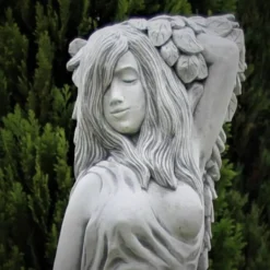 Casa Padrino Jugendstil Garten Deko Skulptur Dame Grau 40 x 40 x H. 140 cm - Elegante Garten Deko Stein Figur - Barock & Jugendstil Garten Deko Accessoires