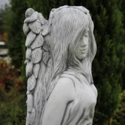 Casa Padrino Jugendstil Garten Deko Skulptur Dame Grau 40 x 40 x H. 140 cm - Elegante Garten Deko Stein Figur - Barock & Jugendstil Garten Deko Accessoires