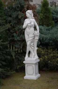 Casa Padrino Jugendstil Garten Deko Skulptur Frau Grau 44 x 30 x H. 140 cm - Elegante Garten Deko Stein Figur - Barock & Jugendstil Garten Deko Accessoires