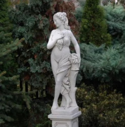 Casa Padrino Jugendstil Garten Deko Skulptur Frau Grau 44 x 30 x H. 140 cm - Elegante Garten Deko Stein Figur - Barock & Jugendstil Garten Deko Accessoires