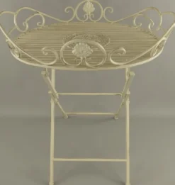 Casa Padrino Jugendstil Garten Beistelltisch Rustikal Weiß 63 x 48 x H. 70 cm - Klappbarer Garten Metall Tisch - Barock & Jugendstil Garten Möbel