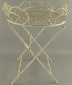 Casa Padrino Jugendstil Garten Beistelltisch Rustikal Weiß 63 x 48 x H. 70 cm - Klappbarer Garten Metall Tisch - Barock & Jugendstil Garten Möbel
