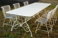 Casa Padrino Jugendstil Garten Esstisch Antik Weiß 250 x 90 x H. 75 cm - Nostalgischer Schmiedeeisen Gartentisch - Jugendstil Schmiedeeisen Garten Möbel - Nostalgische Garten Möbel