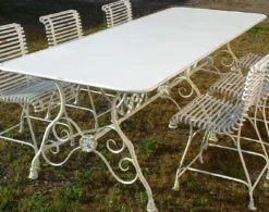 Casa Padrino Jugendstil Garten Esstisch Antik Weiß 250 x 90 x H. 75 cm - Nostalgischer Schmiedeeisen Gartentisch - Jugendstil Schmiedeeisen Garten Möbel - Nostalgische Garten Möbel