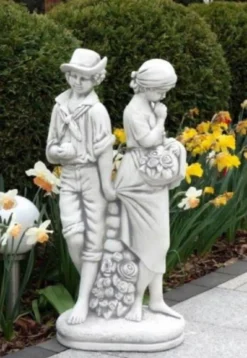Casa Padrino Jugendstil Garten Deko Skulptur Liebespaar Grau H. 87 cm - Elegante Garten Deko Stein Figur - Barock & Jugendstil Garten Deko Accessoires