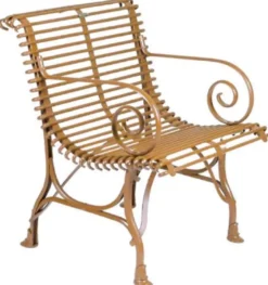 Casa Padrino Jugendstil Garten Stuhl Braun 64 x 62 x H. 71 cm - Handgefertigter Schmiedeeisen Stuhl mit Armlehnen - Nostalgische Schmiedeeisen Garten & Terrassen Möbel