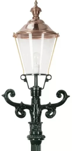 Casa Padrino Jugendstil Gartenlaterne Grün / Kupfer 42 x 29 x H. 210 cm - Pulverbeschichtete Aluminium Garten Stehleuchte - Nostalgische Beleuchtung - Nostalgische Leuchten