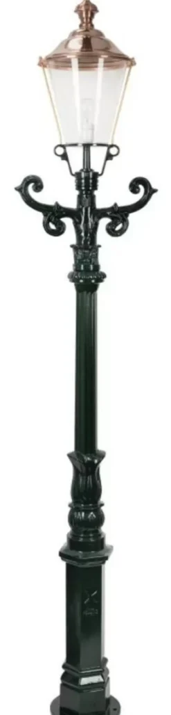 Casa Padrino Jugendstil Gartenlaterne Grün / Kupfer 42 x 29 x H. 210 cm - Pulverbeschichtete Aluminium Garten Stehleuchte - Nostalgische Beleuchtung - Nostalgische Leuchten