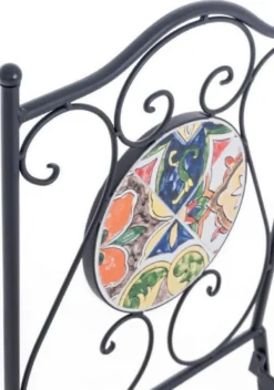 Casa Padrino Jugendstil Gartenstuhl 6er Set Schwarz / Mehrfarbig 39 x 47 x H. 92 cm - Klappbare Stühle mit edlen Keramik Platten - Nostalgische Garten & Gastronomie Möbel