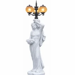 Casa Padrino Jugendstil Gartenlaterne Grau / Schwarz / Bernstein H. 185 cm - Jugendstil Außenstehleuchte - Jugendstil Außenbeleuchtung - Made in Italy