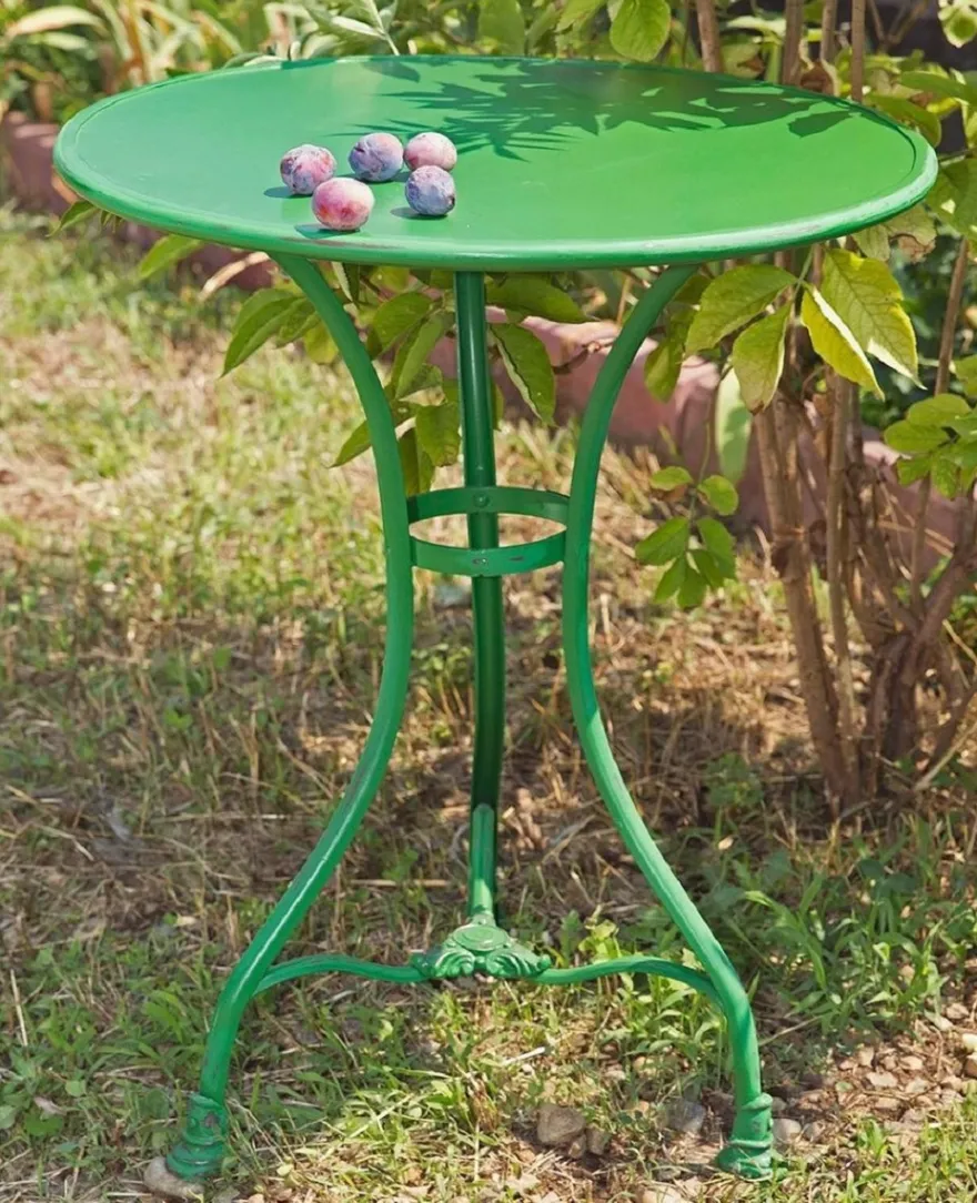 Casa Padrino Jugendstil Gartentisch Antik Grün Ø 60 x H. 70 cm - Handgefertigter Schmiedeeisen Tisch - Nostalgische Schmiedeeisen Garten & Terrassen Möbel
