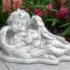 Casa Padrino Jugendstil Garten Deko Skulptur Engel Grau 46 x 25 x H. 27 cm - Elegante Garten Deko Stein Figur - Barock & Jugendstil Garten Deko Accessoires