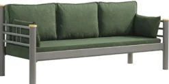 Casa Padrino Jugendstil Gartensofa Grün / Grau / Naturfarben 200 x 70 x H. 85 cm - Metall Garten Sofa mit Kissen - Terrassen Sofa - Garten Möbel - Terrassen Möbel - Jugendstil Möbel