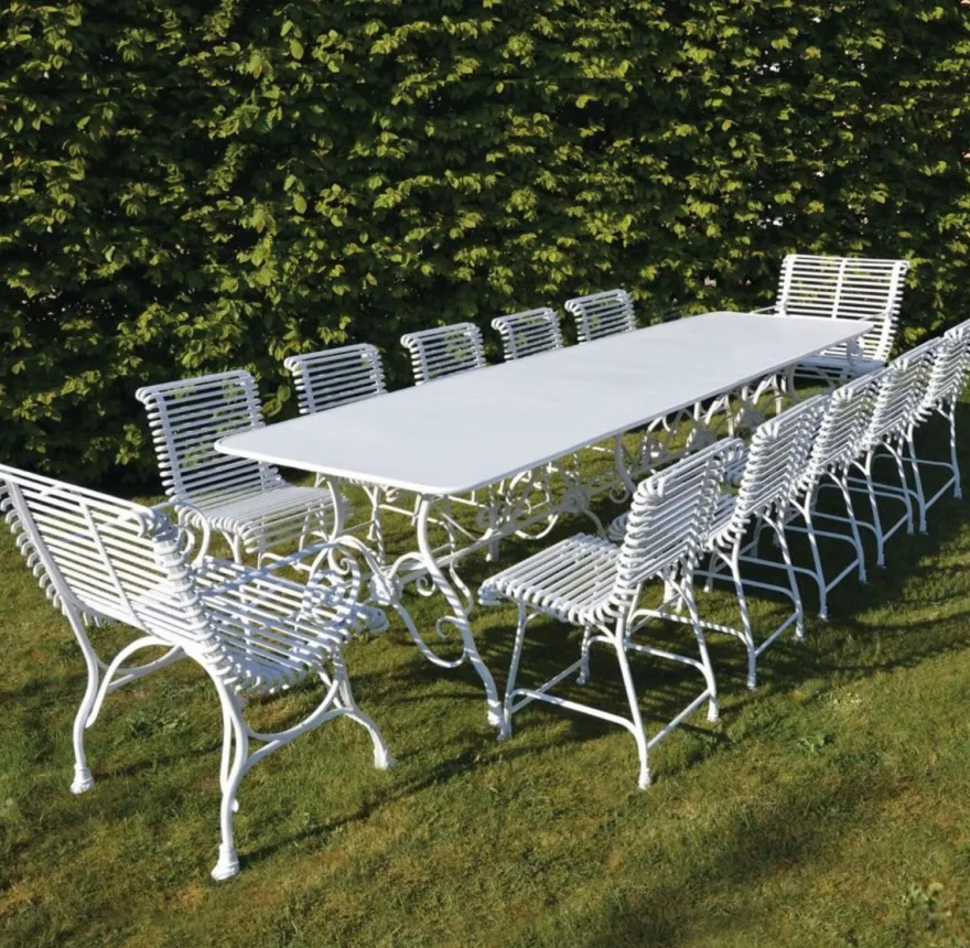 Casa Padrino Jugendstil Garten Esstisch Weiß 300 x 100 cm - Nostalgische Garten Möbel