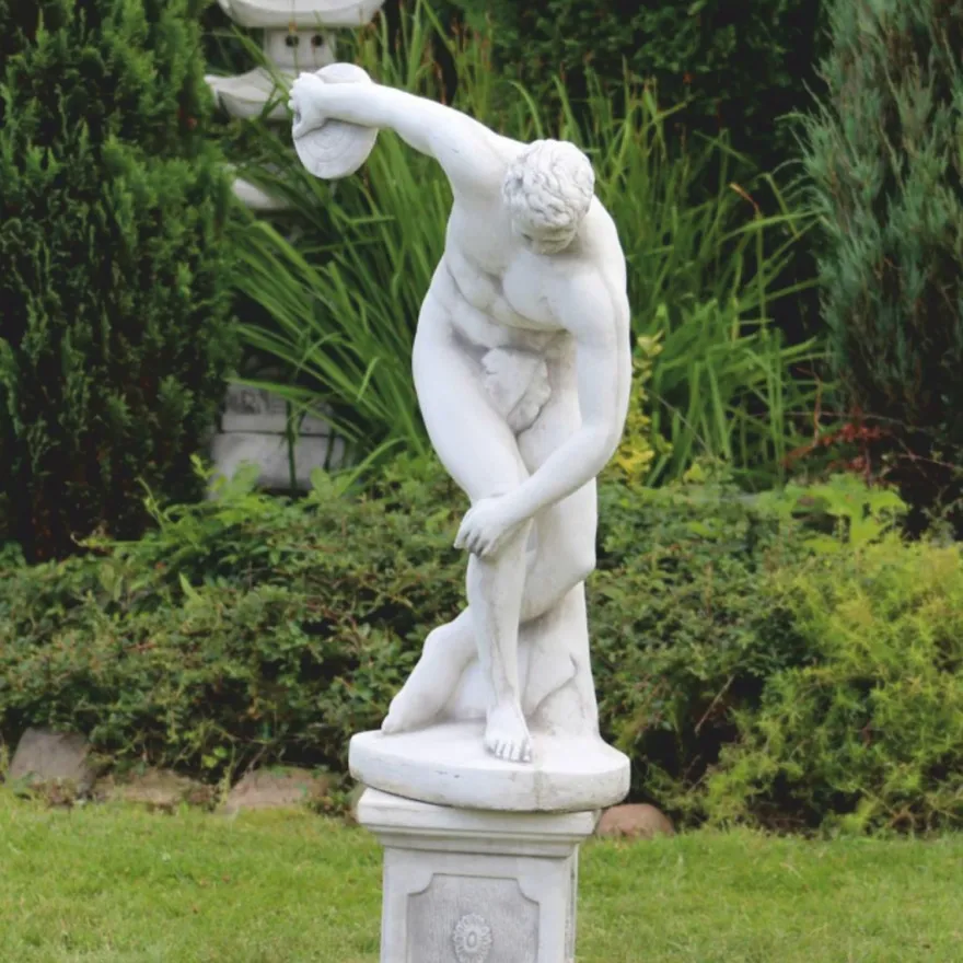 Casa Padrino Jugendstil Garten Deko Skulptur Diskuswerfer Weiß / Grau H. 93 cm