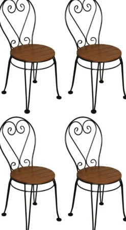 Casa Padrino Jugendstil Gartenstuhl 4er Set Braun / Schwarz 40 x 40 x H. 92 cm - Elegante Schmiedeeisen Stühle mit Massivholz Sitzfläche - Nostalgische Garten & Gastronomie Möbel