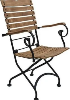 Casa Padrino Jugendstil Gartenstuhl 4er Set mit Armlehnen Braun / Schwarz 60 x 40 x H. 92 cm - Klappbare Gartenstühle - Barock & Jugendstil Gastronomie & Garten Möbel
