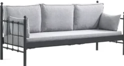 Casa Padrino Jugendstil Gartensofa Schwarz / Hellgrau 200 x 70 x H. 92 cm - Garten Sofa - Terrassen Sofa - Jugendstil Garten & Terrassen Möbel