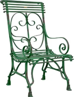 Casa Padrino Jugendstil Gartenstuhl Antik Grün 64 x 66 x H. 114 cm - Handgefertigter Schmiedeeisen Stuhl mit Armlehnen - Nostalgische Garten Möbel
