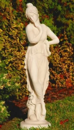 Casa Padrino Jugendstil Garten Deko Skulptur Dame Sandfarben H. 67 cm - Elegante Garten Deko Stein Figur - Barock & Jugendstil Garten Deko Accessoires