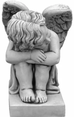 Casa Padrino Jugendstil Garten Deko Skulptur Engel Grau H. 57 cm - Elegante Garten Deko Stein Figur - Barock & Jugendstil Garten Deko Accessoires - Garten Deko Skulpturen