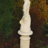 Casa Padrino Jugendstil Garten Deko Skulptur Frau auf Säule Sandfarben H. 161 cm - Elegante Garten Deko Stein Figur mit Säule - Barock & Jugendstil Garten Deko Accessoires