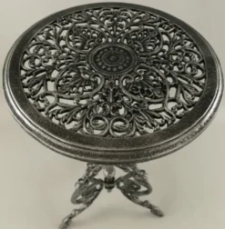 Casa Padrino Jugendstil Garten Beistelltisch Antik Grau / Schwarz Ø 36 x H. 70 cm - Runder Garten Metall Tisch - Runder Blumentisch - Barock & Jugendstil Garten Möbel