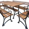 Casa Padrino Jugendstil Gartenmöbel Set Tisch 2 Sitzbänke 2 Stühle mit Armlehnen Braun / Schwarz 180 cm - Gartenmöbel