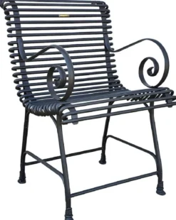 Casa Padrino Jugendstil Gartenstuhl Set Schwarz 44 x 50 cm - Handgefertigte Schmiedeeisen Stühle mit Armlehnen - Nostalgische Garten & Terrassen Möbel